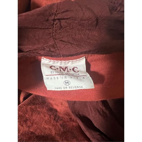 CMC Color Me Cotton Mixed Media Burgundy & Rust 100% Cotton Empire Waist Tunic W - Picture 4 of 5